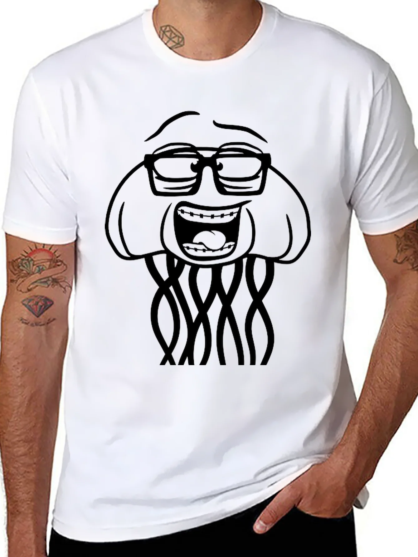 Nerdy Jellyfish Graphic Tee - Black Cotton Casual Shirt
