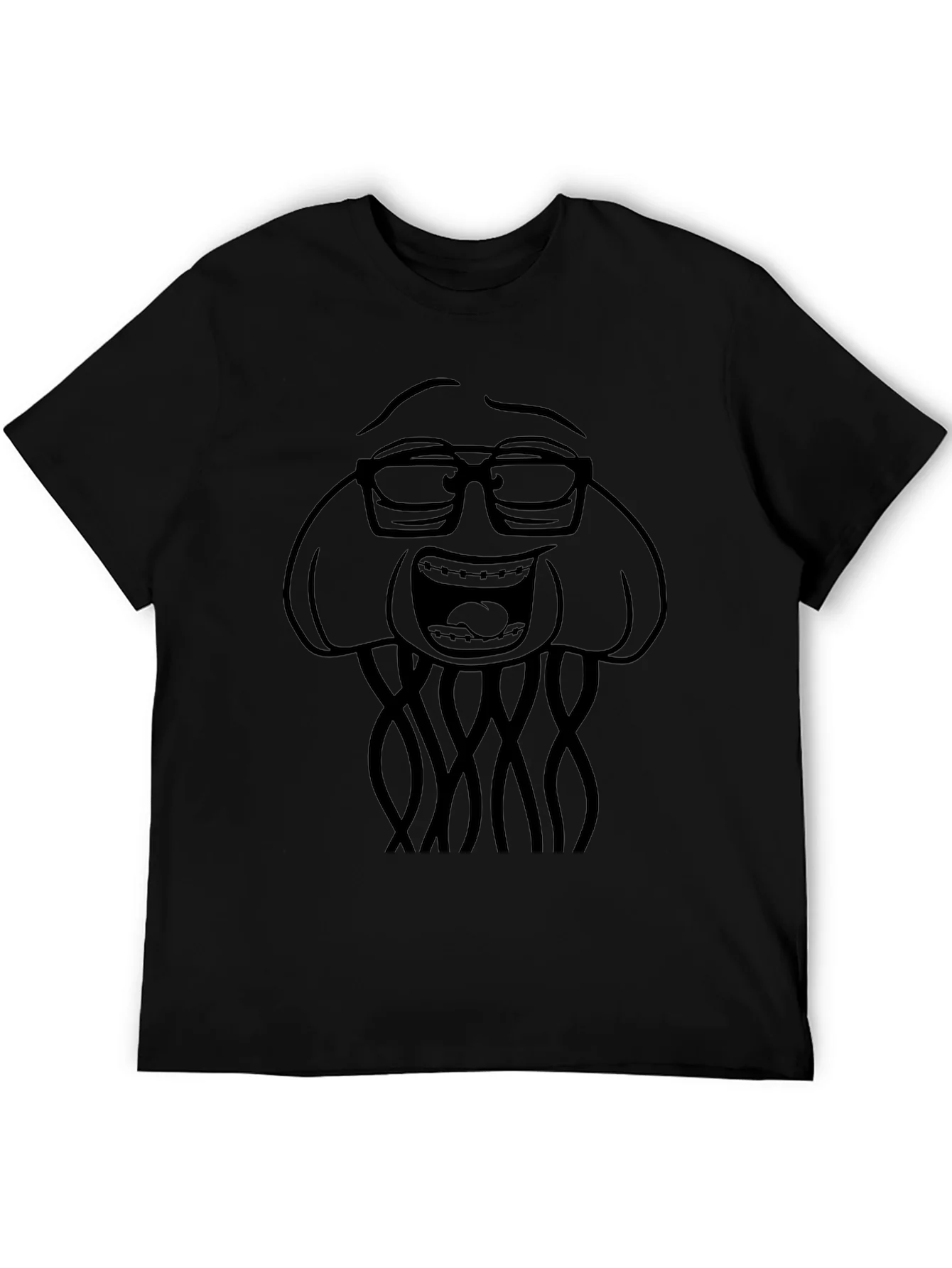 Nerdy Jellyfish Graphic Tee - Black Cotton Casual Shirt