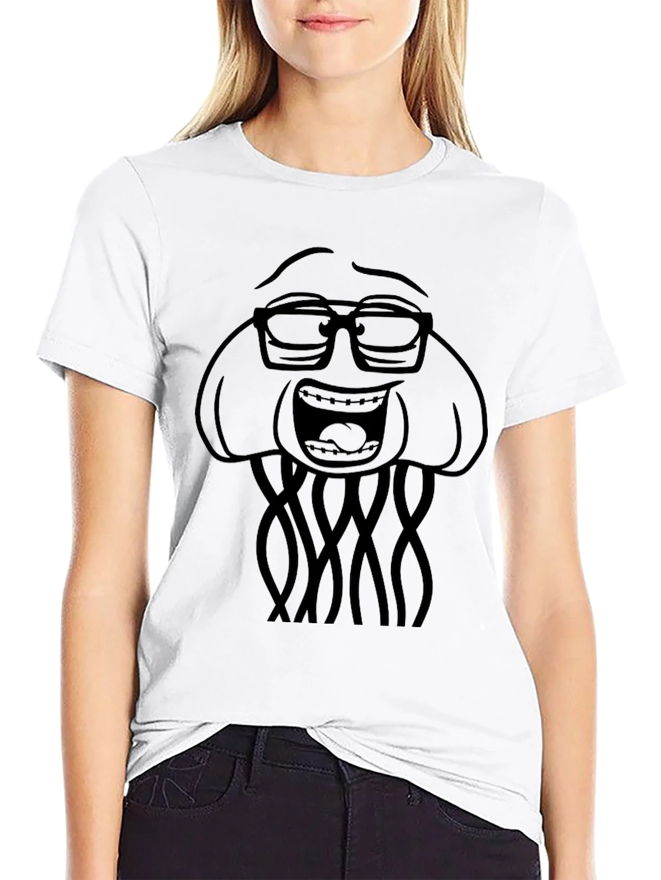 Nerdy Jellyfish Graphic Tee - Black Cotton Casual Shirt