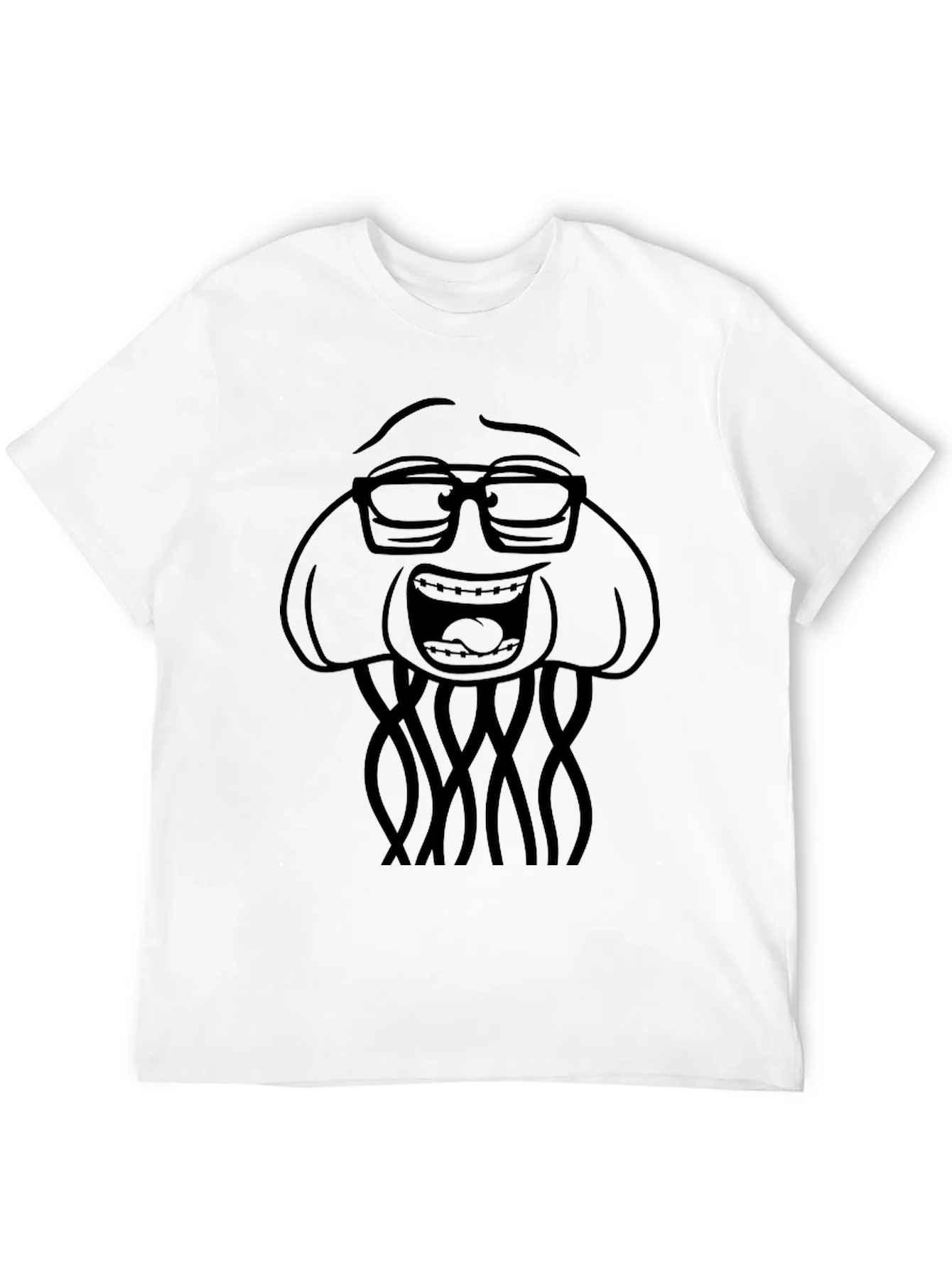 Nerdy Jellyfish Graphic Tee - Black Cotton Casual Shirt