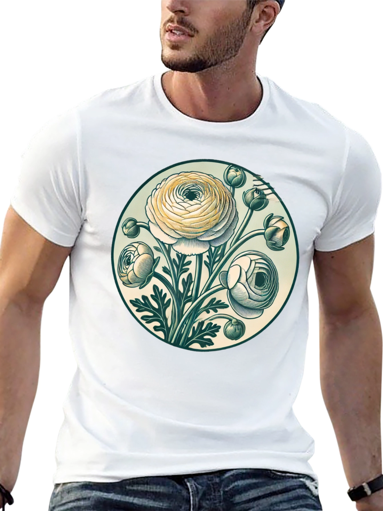 Floral Graphic Tee - Botanical Art Black T-Shirt