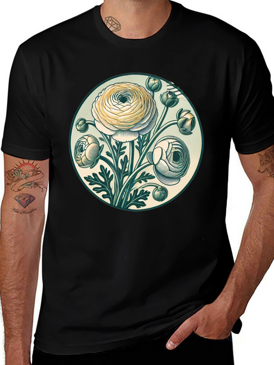 Floral Graphic Tee - Botanical Art Black T-Shirt