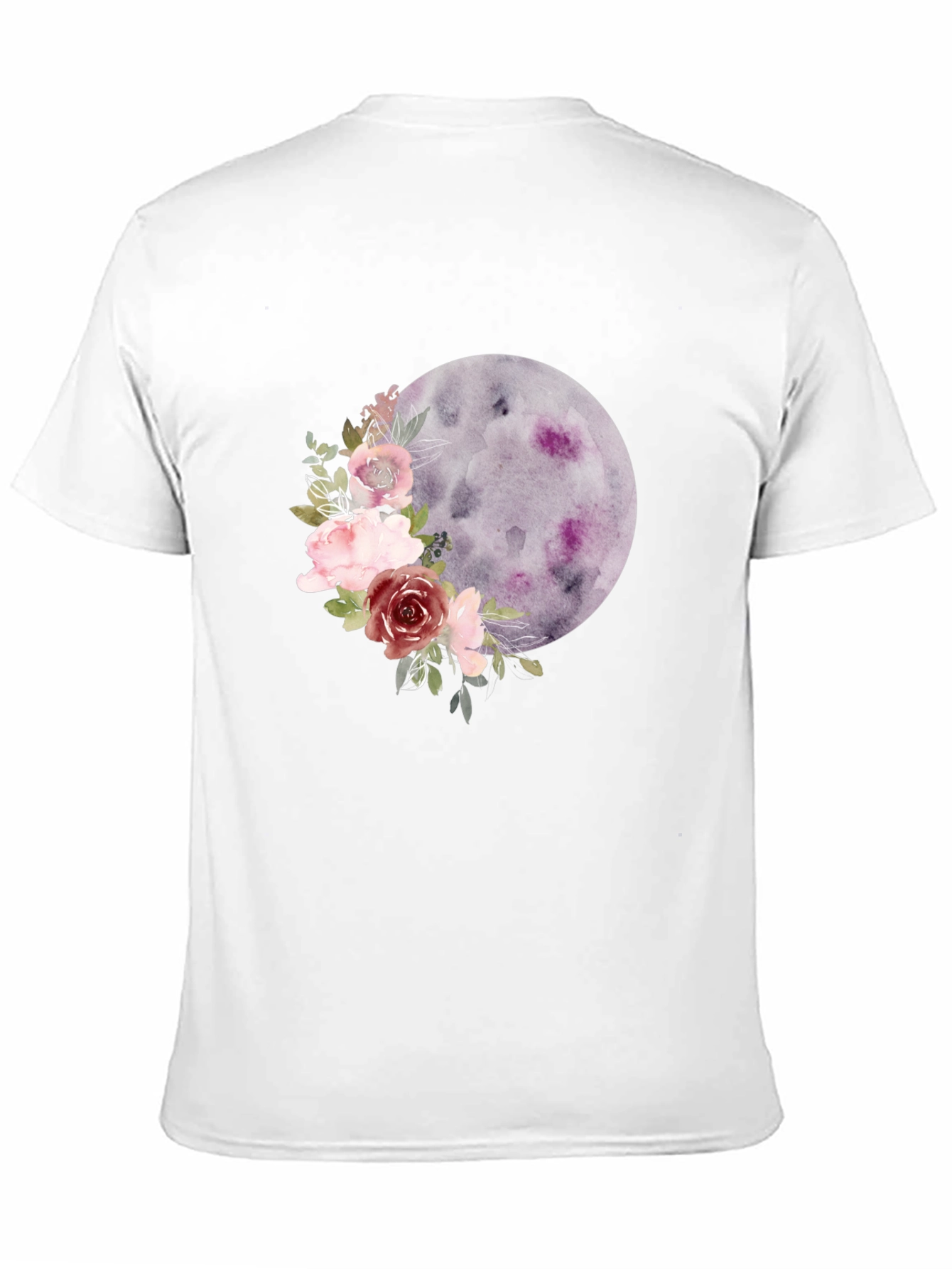 Floral Moon Graphic Tee - Black Casual T-Shirt