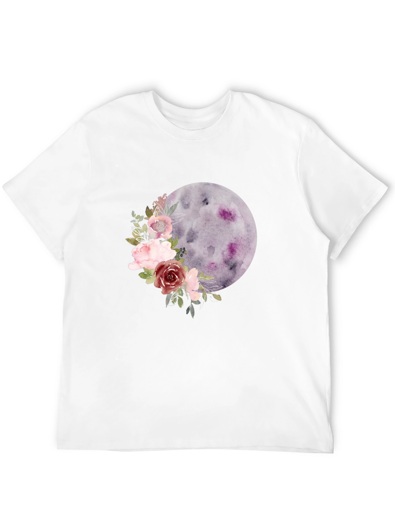 Floral Moon Graphic Tee - Black Casual T-Shirt