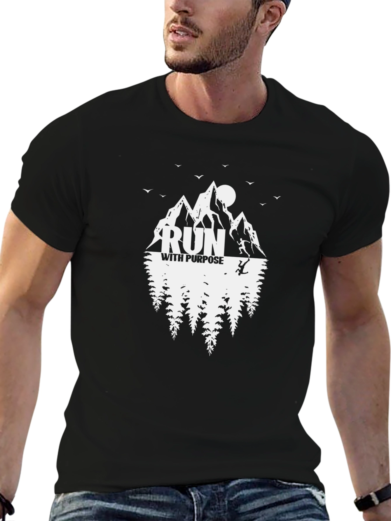 Run With Purpose Graphic Tee - Black Cotton T-Shirt