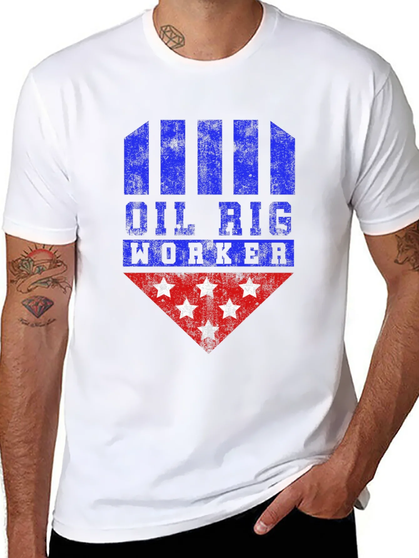 Oil Rig Worker Graphic Tee - Distressed Design