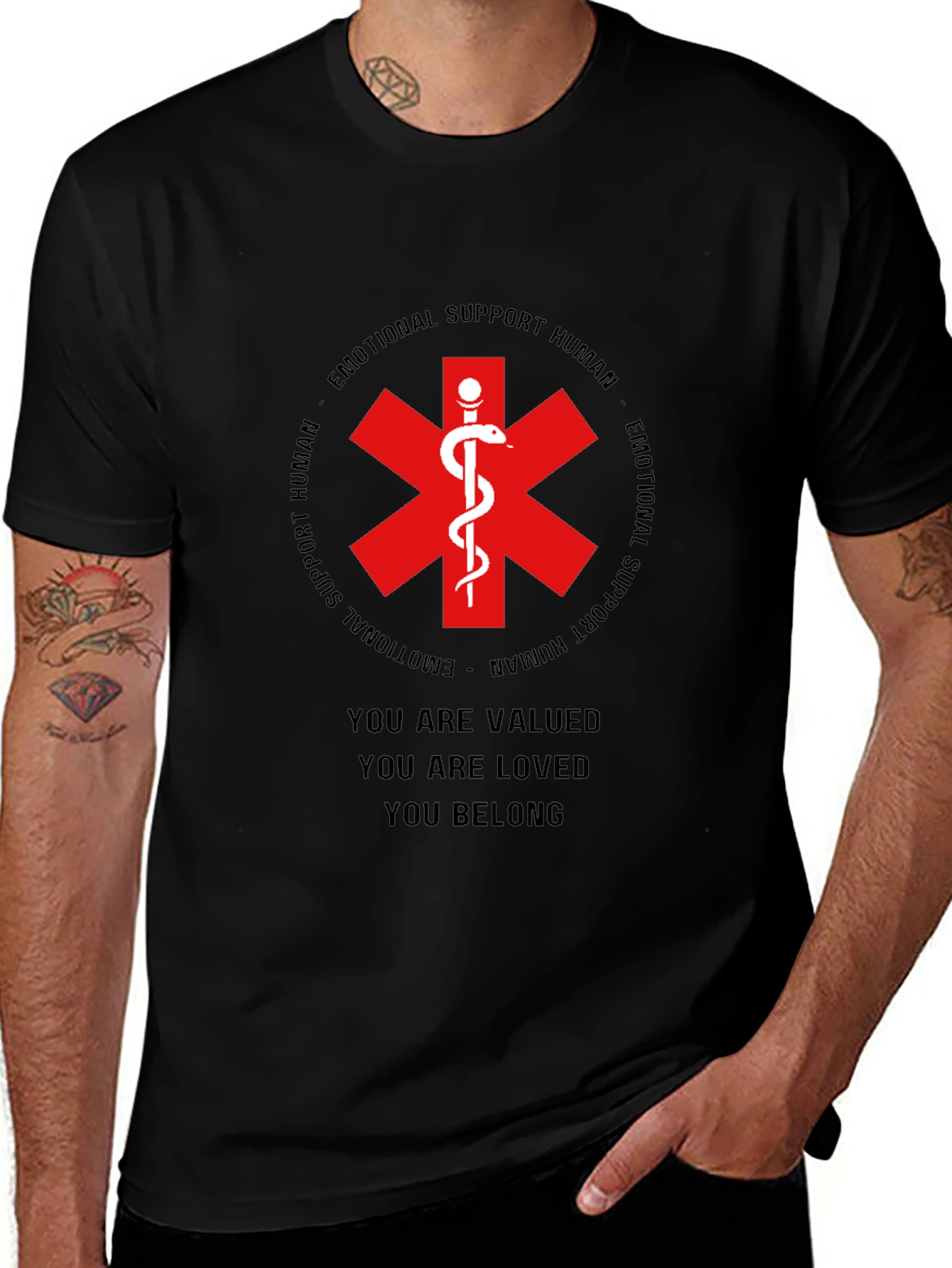 Emotional Support Human Tee - Valued Loved Belong