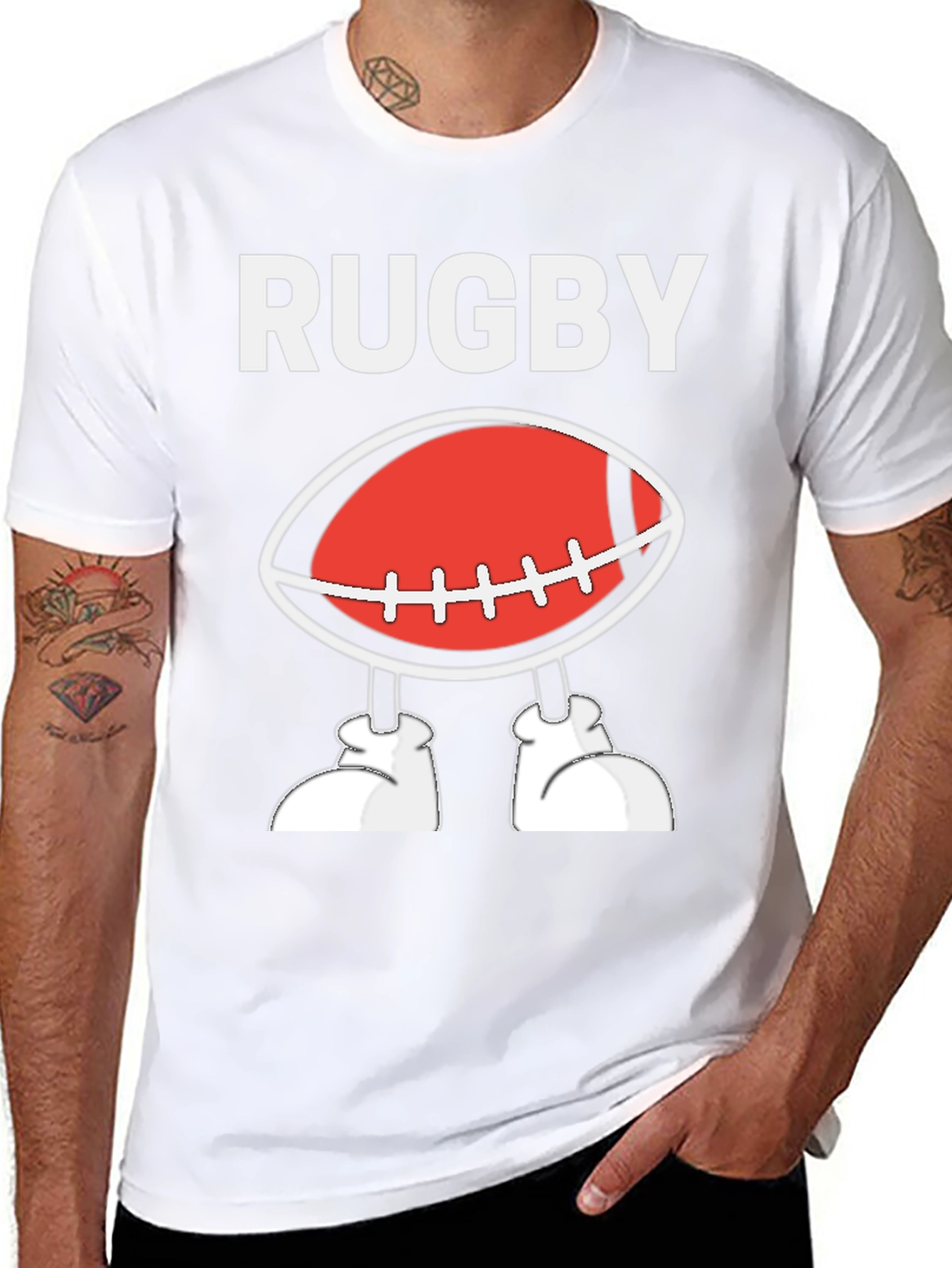 Rugby Football Cartoon T-Shirt - Black