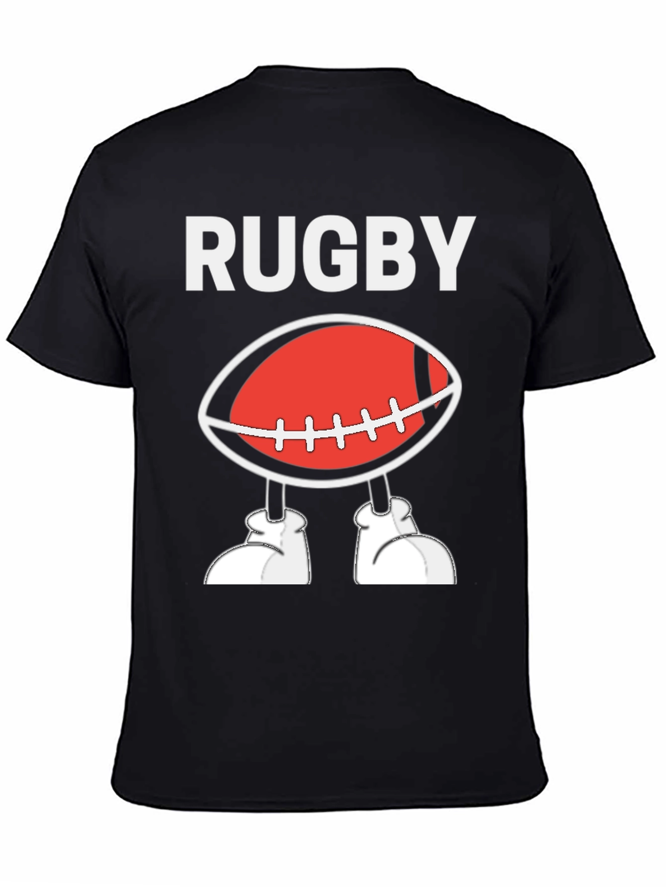 Rugby Football Cartoon T-Shirt - Black