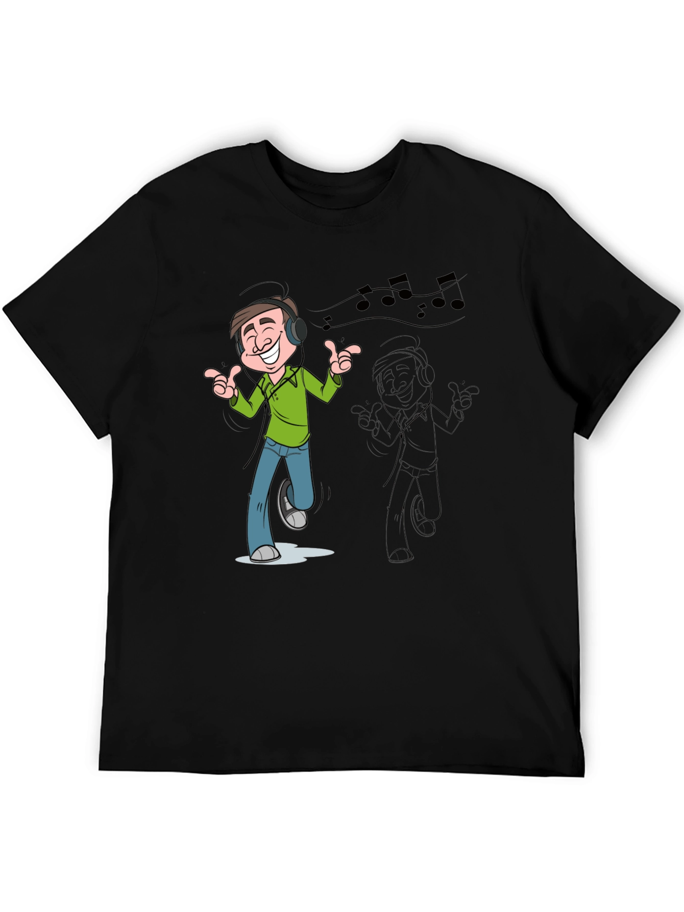 Cartoon Mans Music T-Shirt - Black