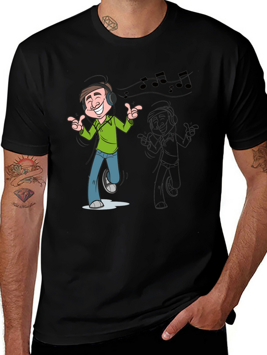 Cartoon Mans Music T-Shirt - Black