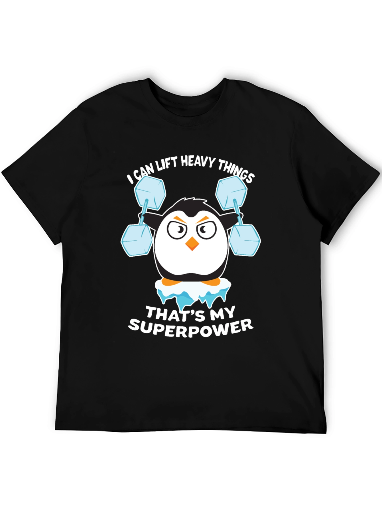 Penguin Lifting Weights Funny T-Shirt