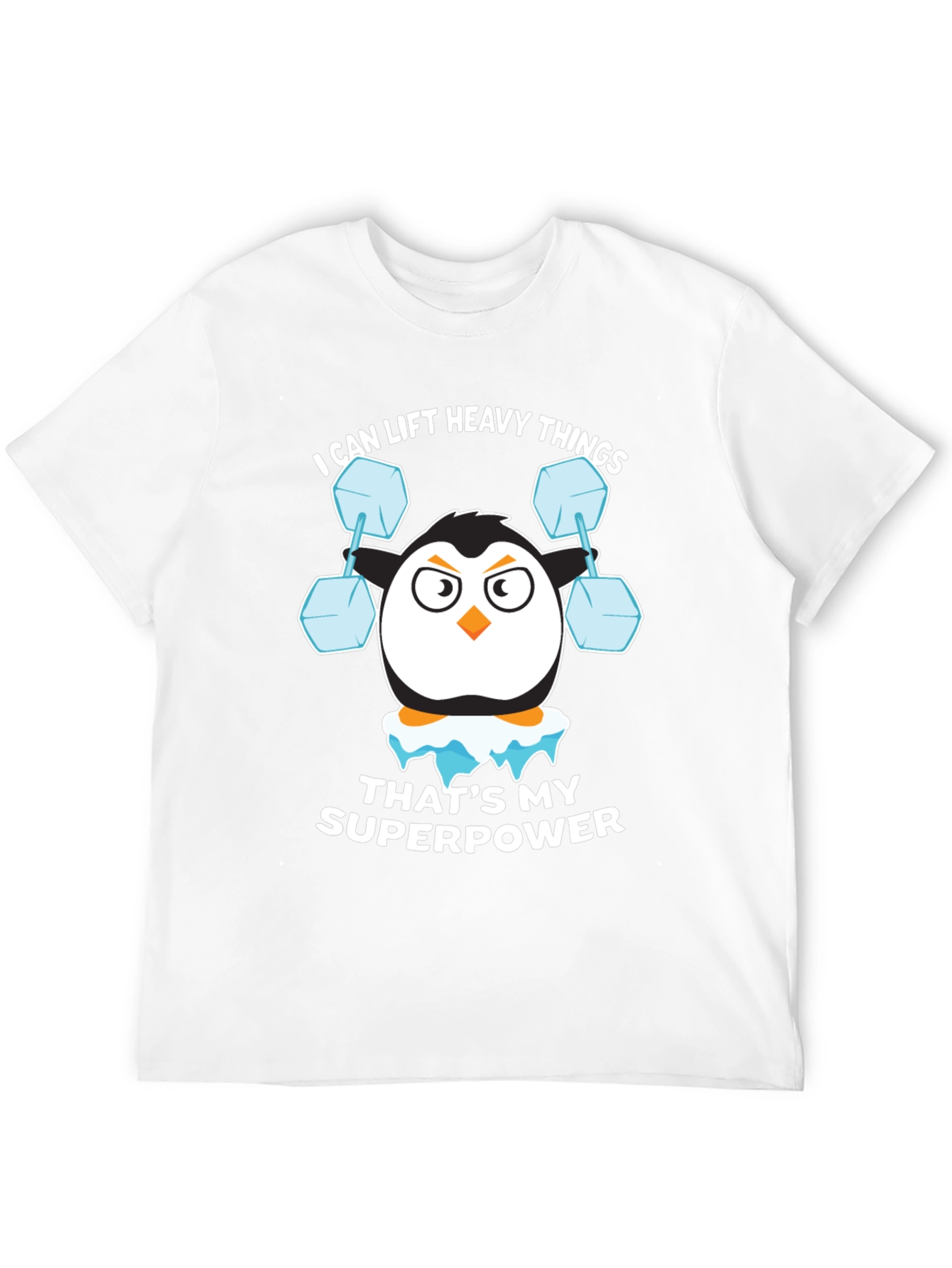 Penguin Lifting Weights Funny T-Shirt