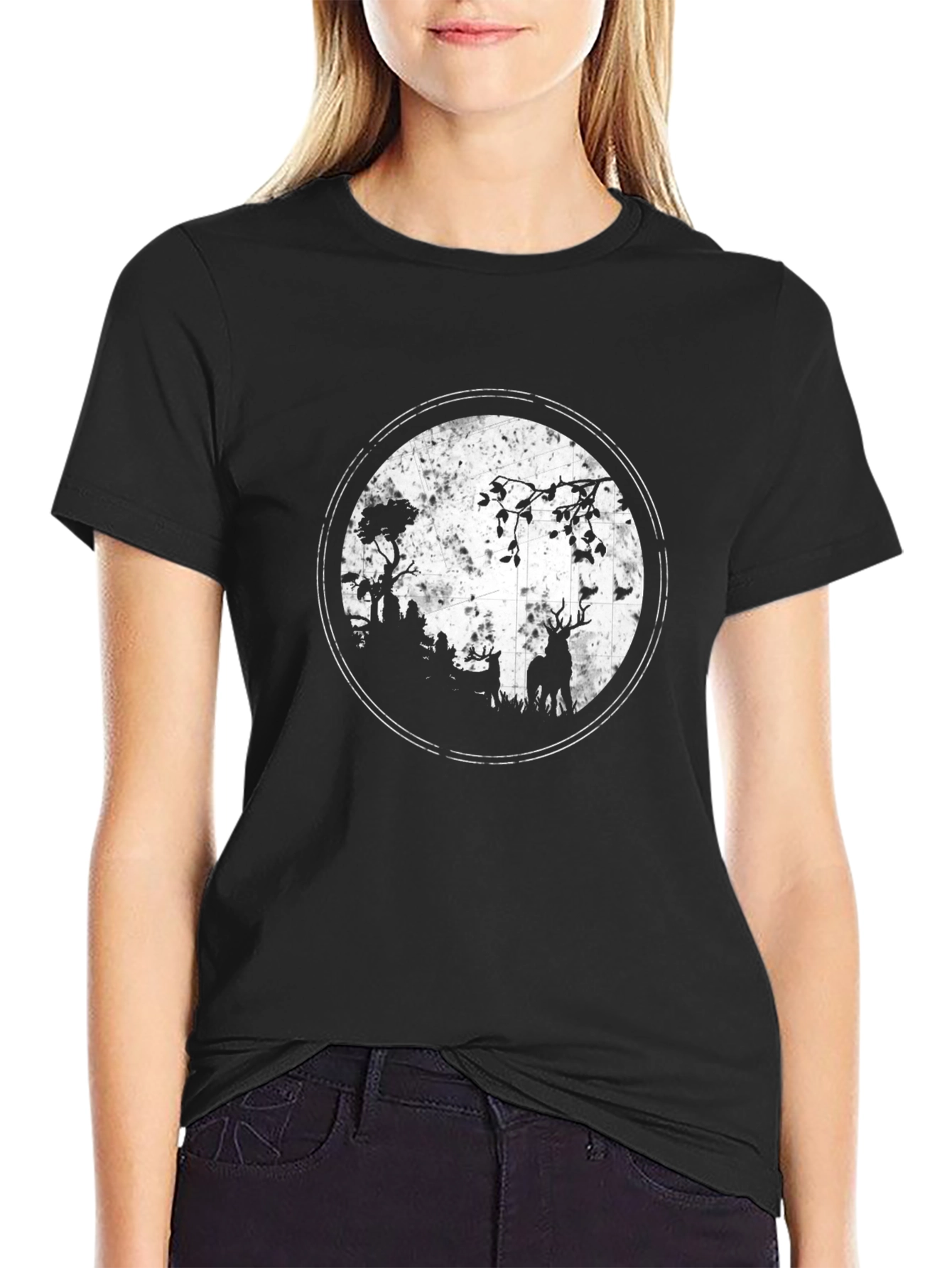 Deer Silhouette Graphic Tee - Black