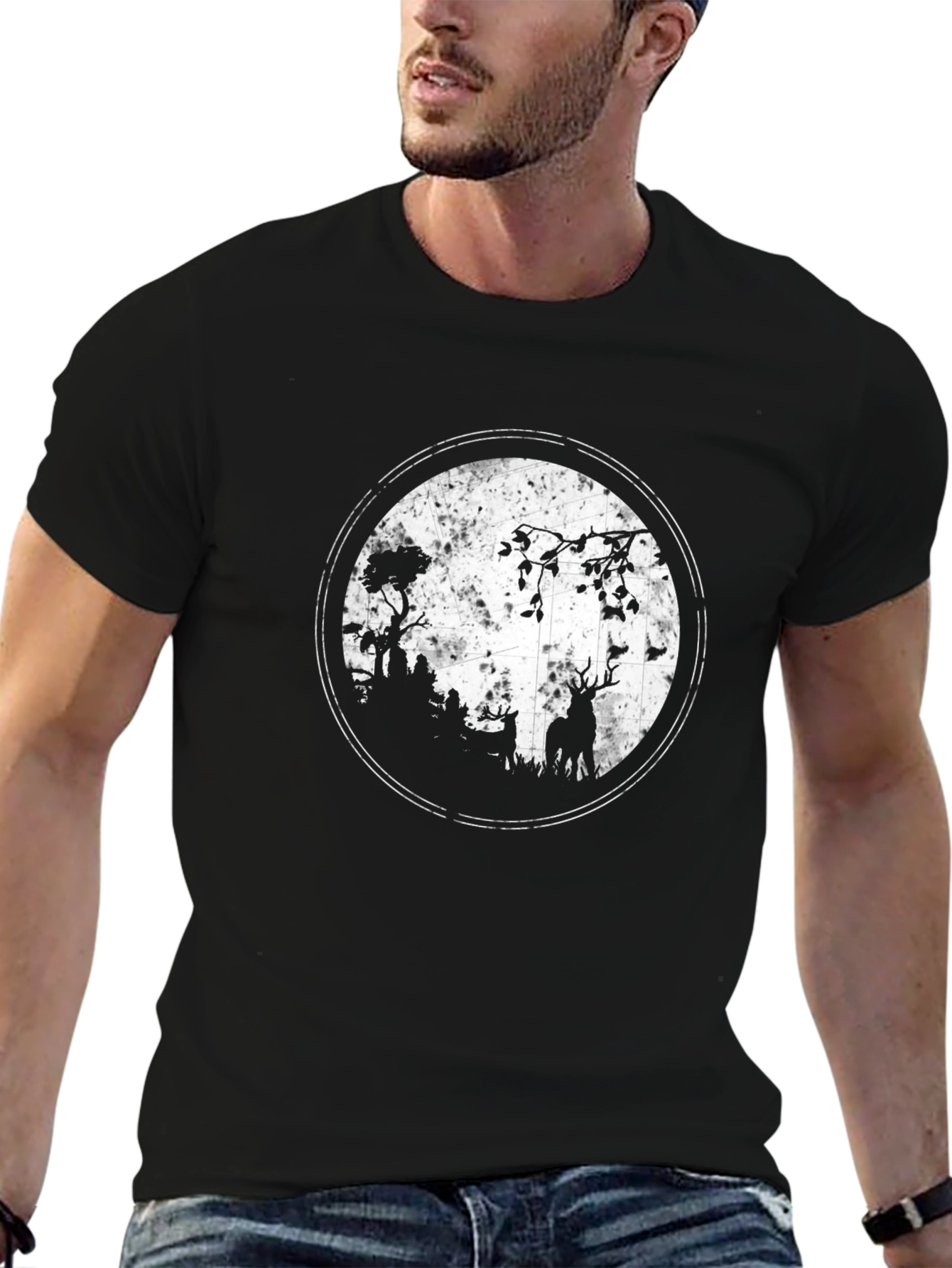 Deer Silhouette Graphic Tee - Black