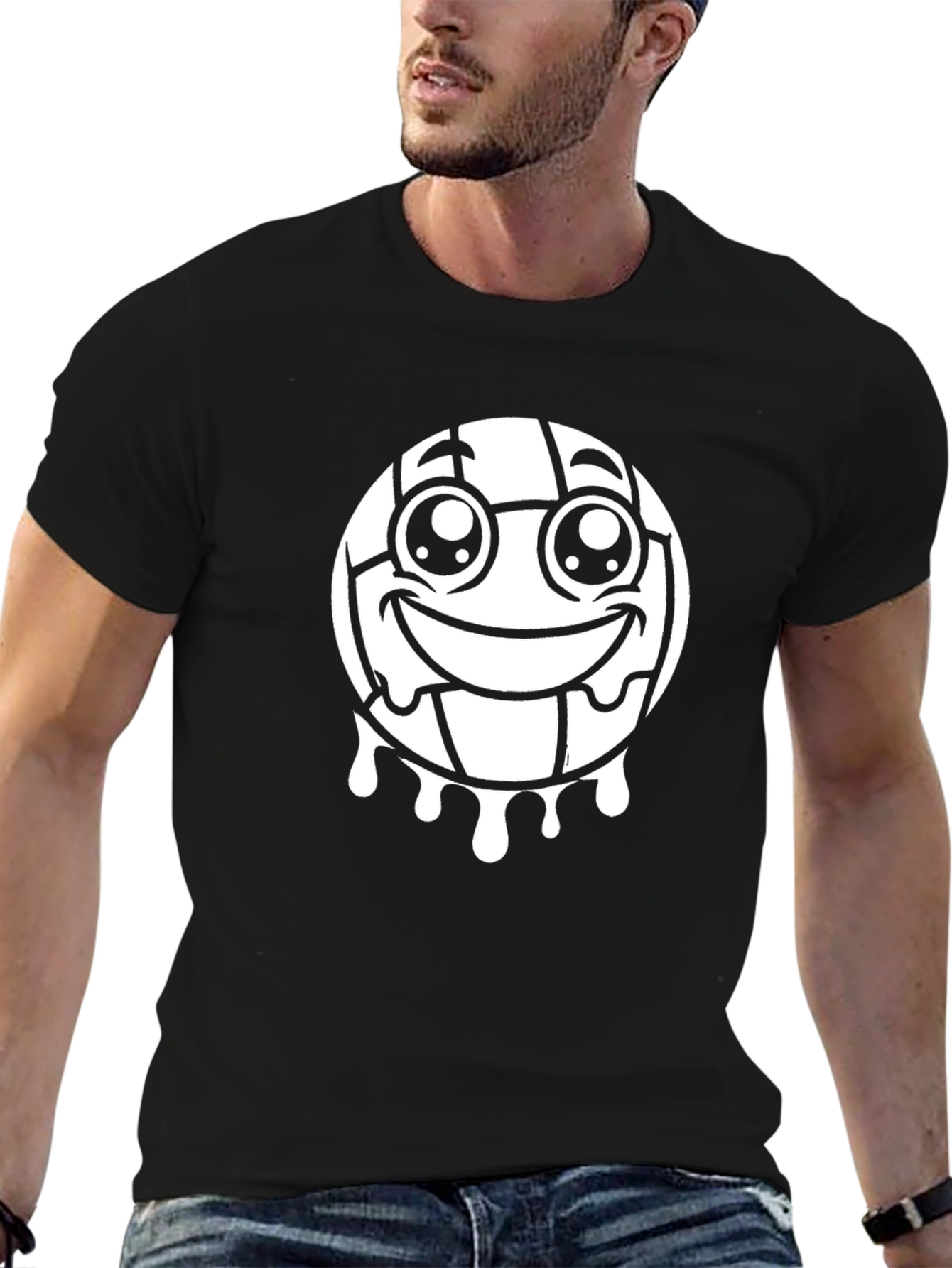 Funny Volleyball Smiley Face Black T-Shirt