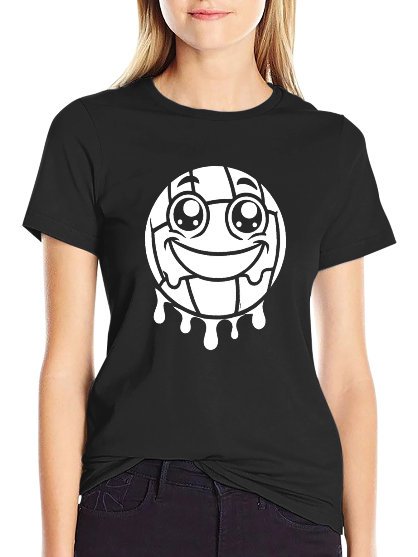 Funny Volleyball Smiley Face Black T-Shirt