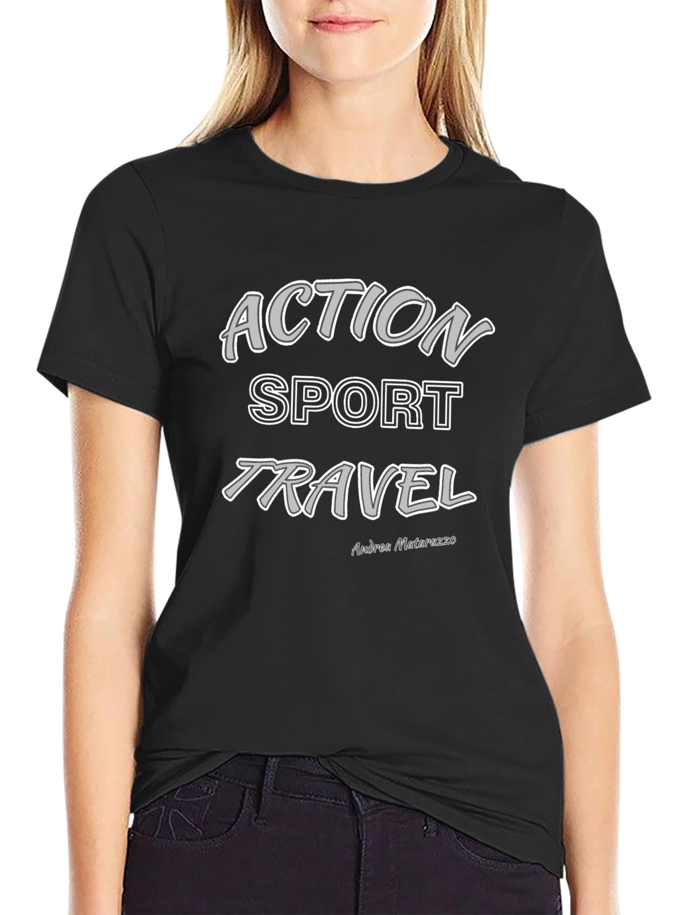 Action Sport Travel Black Graphic T-Shirt