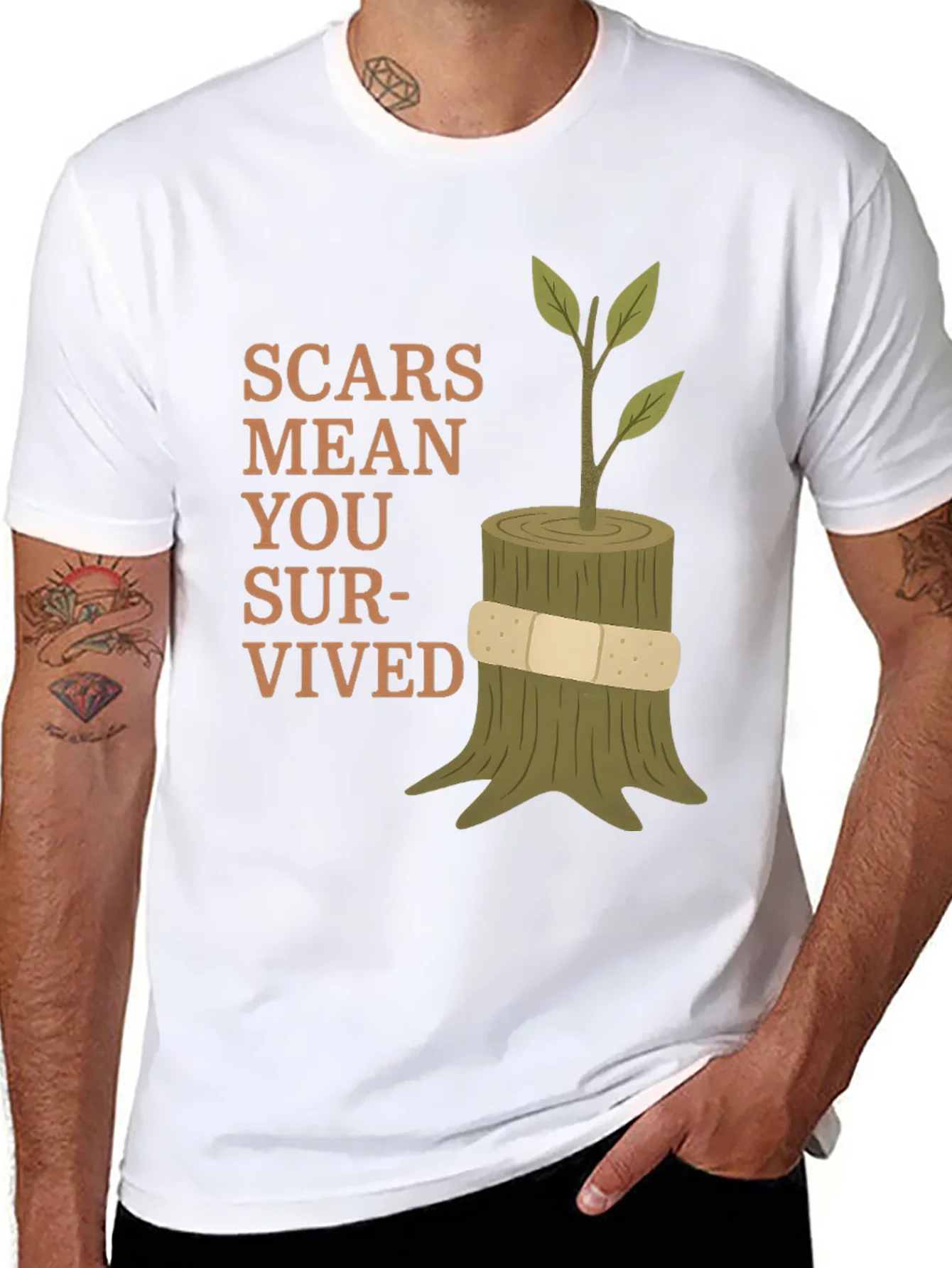 Scars Mean You Survived Tree Stump Graphic Tee