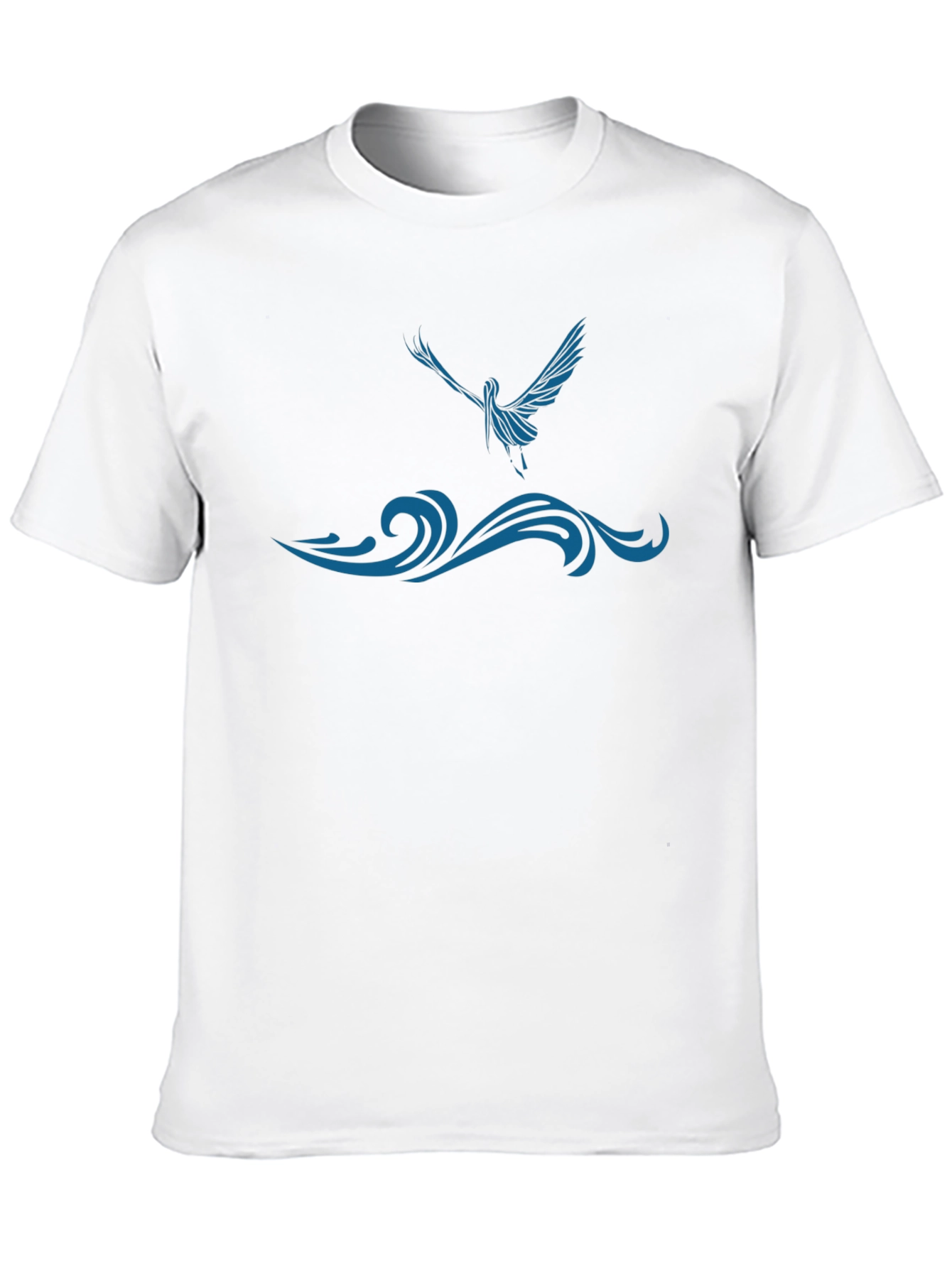 Black T-Shirt with Blue Bird and Wave Design