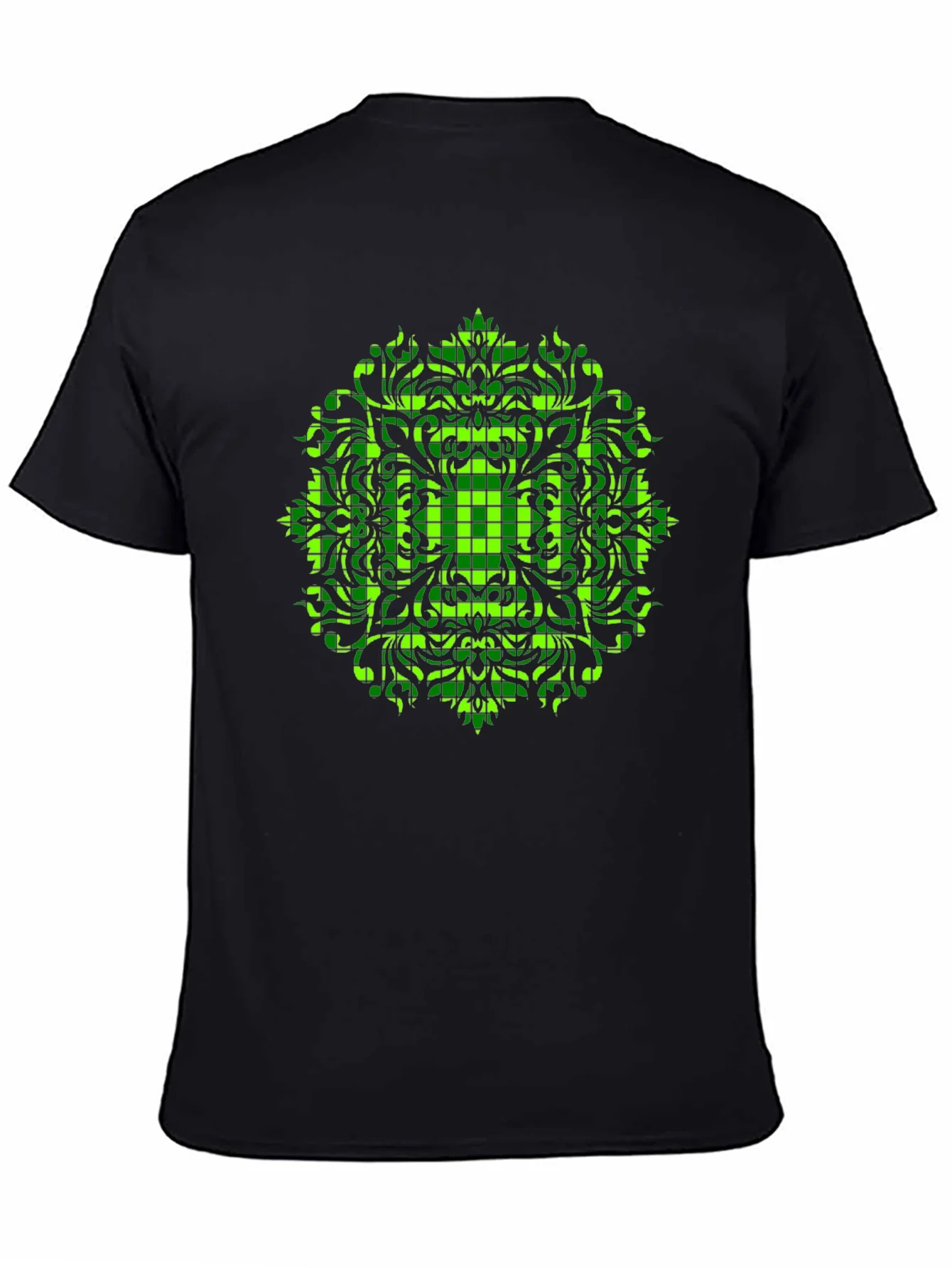 Geometric Green Mandala Graphic Black T-Shirt