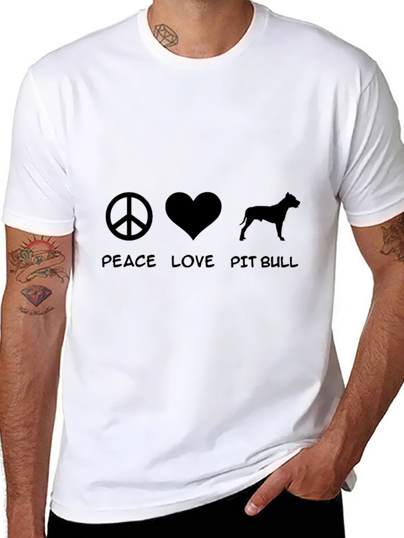 Peace Love Pit Bull Black T-Shirt