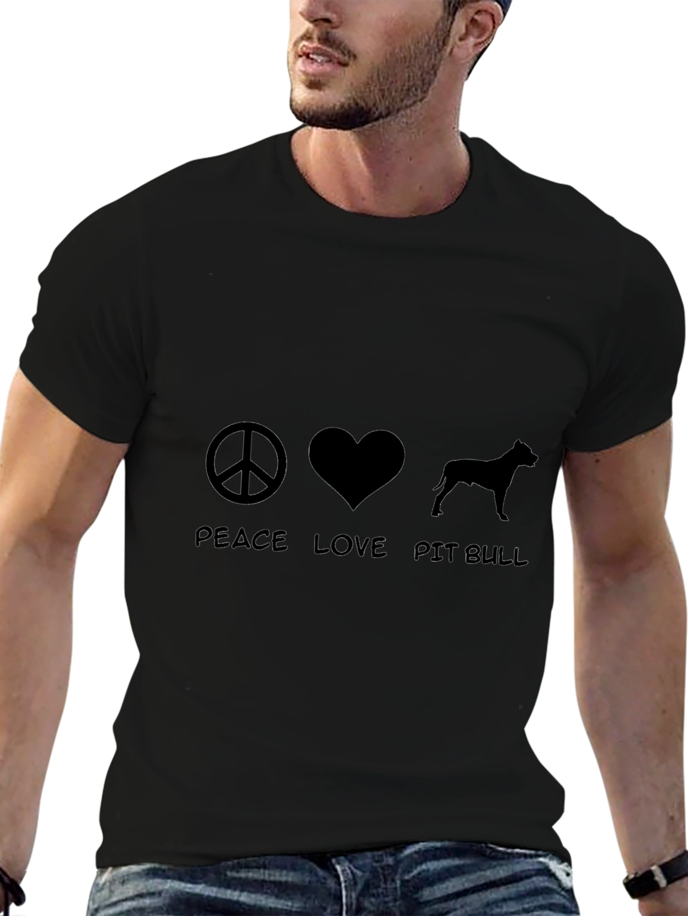 Peace Love Pit Bull Black T-Shirt