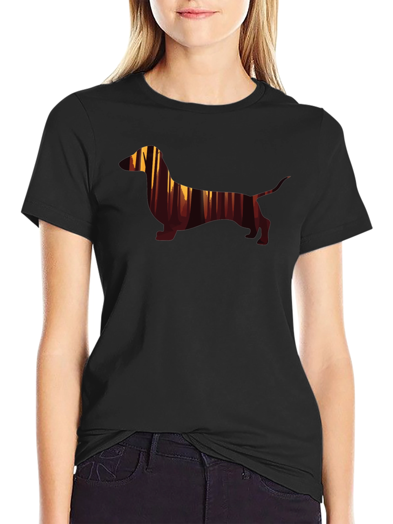 Dachshund Forest Silhouette Graphic Tee
