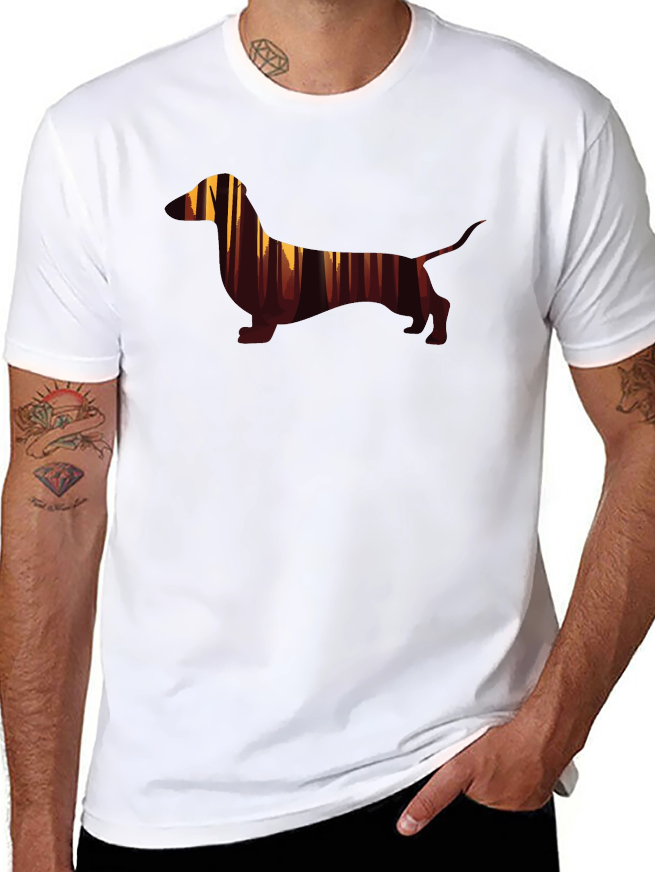 Dachshund Forest Silhouette Graphic Tee