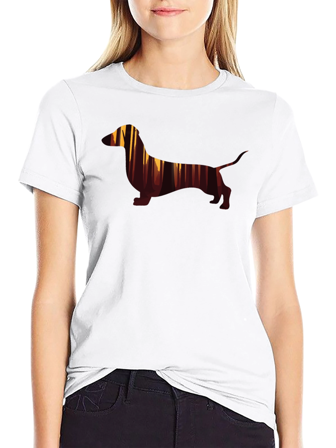 Dachshund Forest Silhouette Graphic Tee