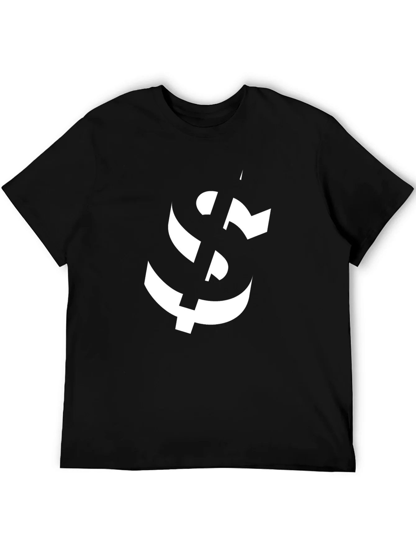 Modern Black T-Shirt with Abstract White Anchor Graphic