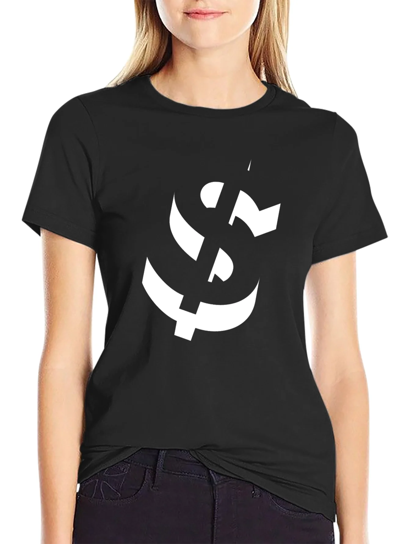 Modern Black T-Shirt with Abstract White Anchor Graphic