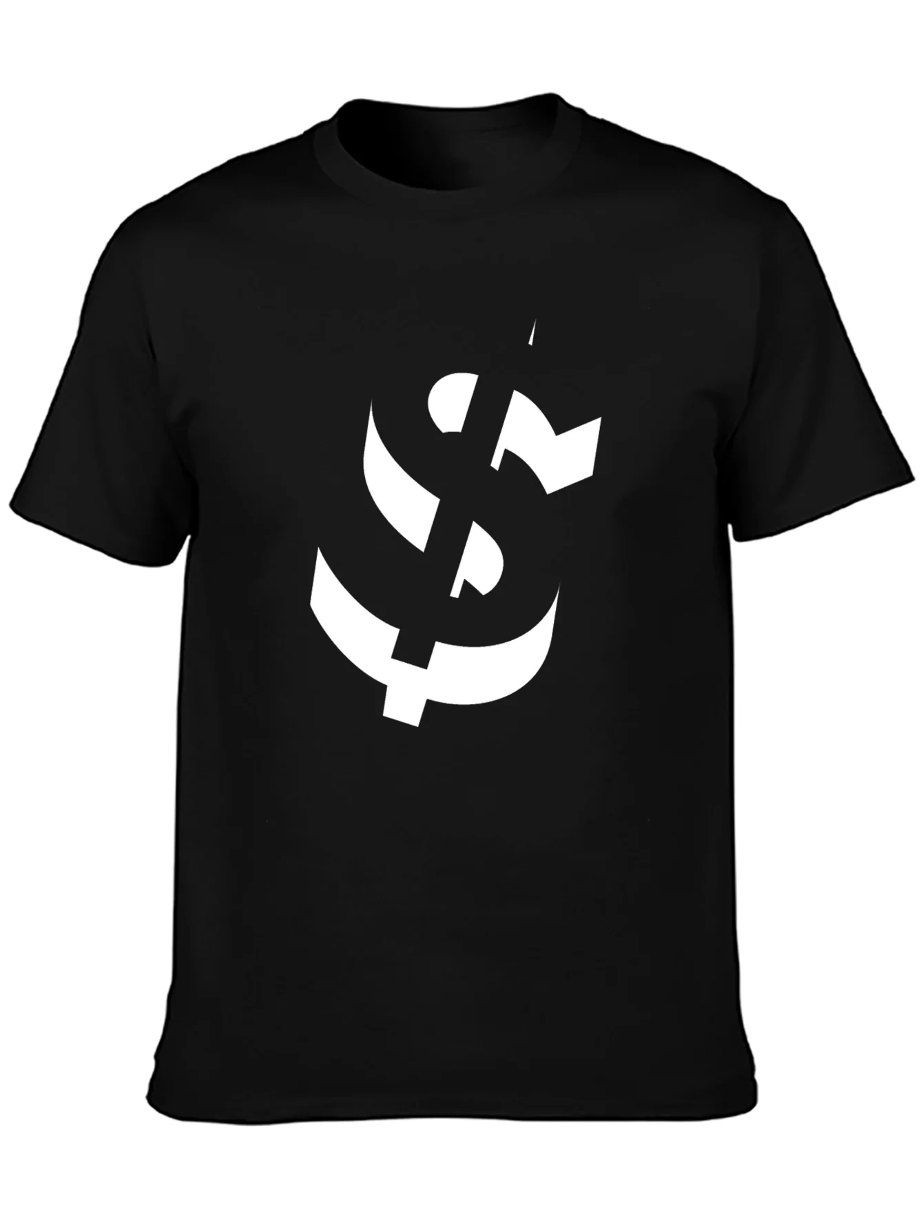 Modern Black T-Shirt with Abstract White Anchor Graphic