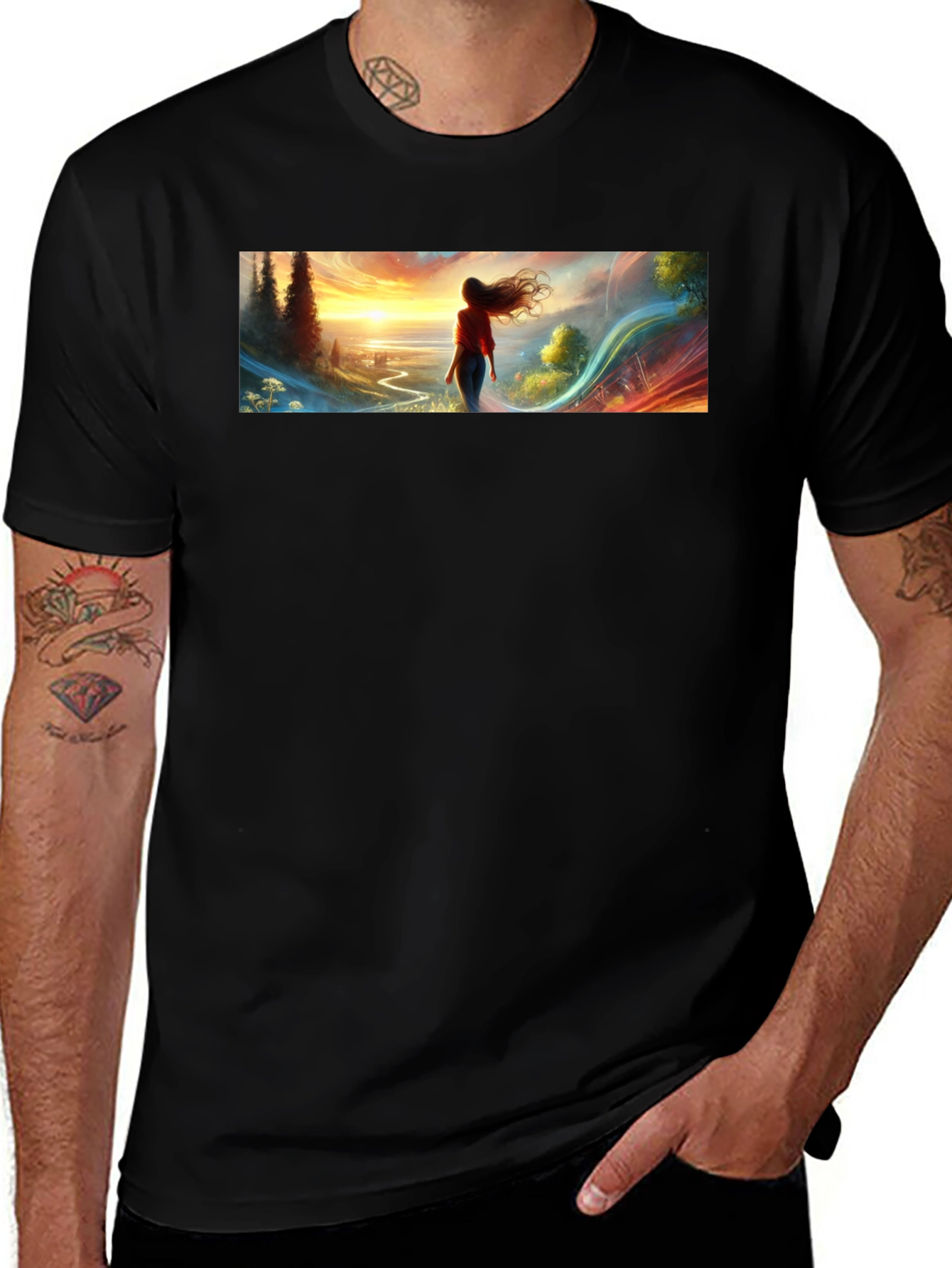 Scenic Sunset Graphic Tee - Black
