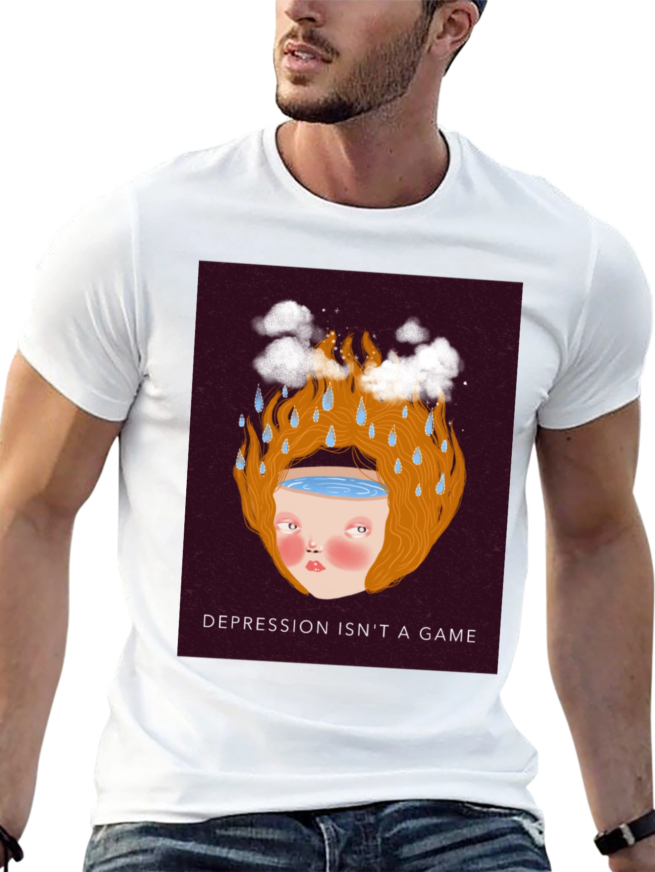 Depression Awareness Graphic Tee - Black Cotton T-Shirt