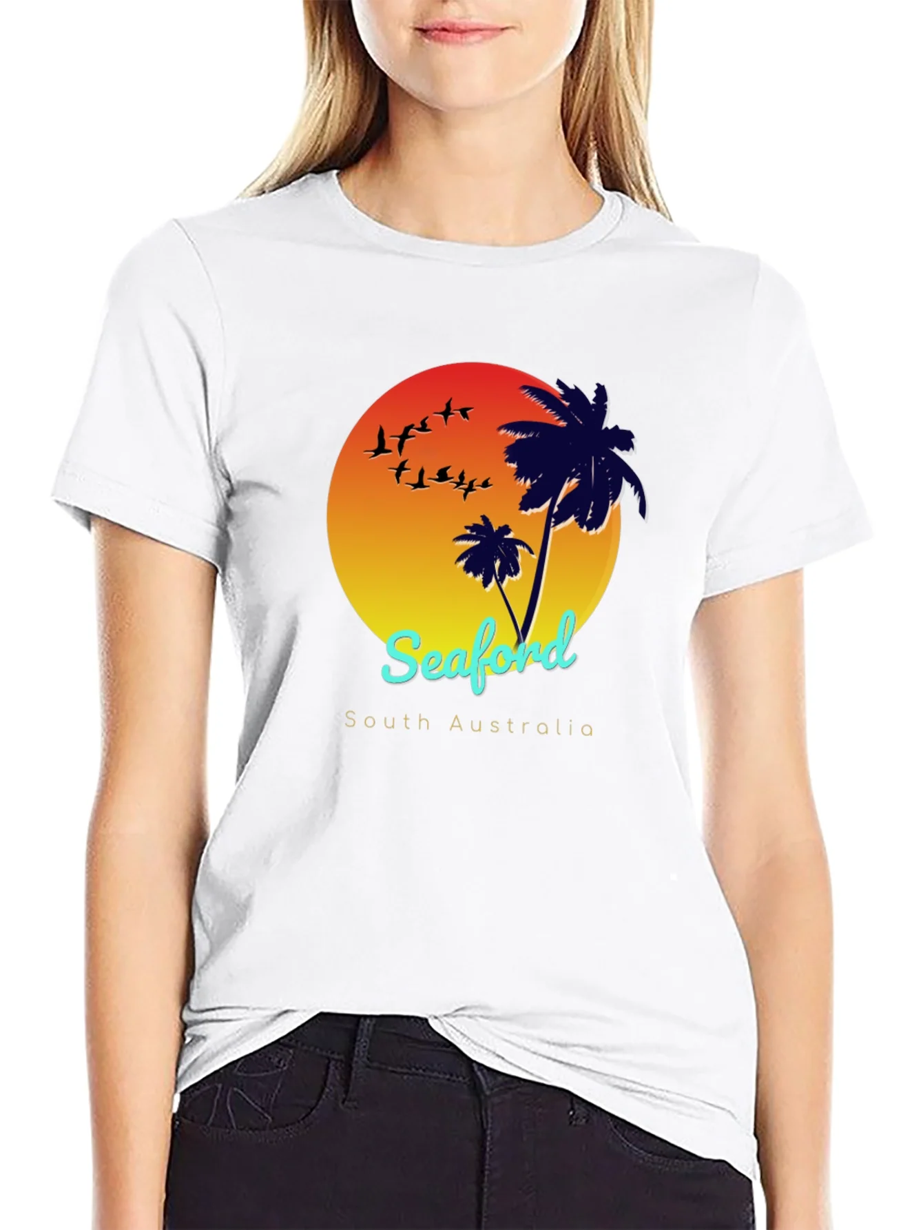 Seaford South Australia T-Shirt Palm Tree Sunset Design