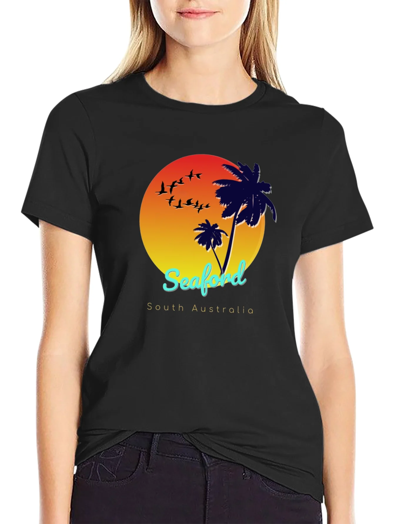 Seaford South Australia T-Shirt Palm Tree Sunset Design