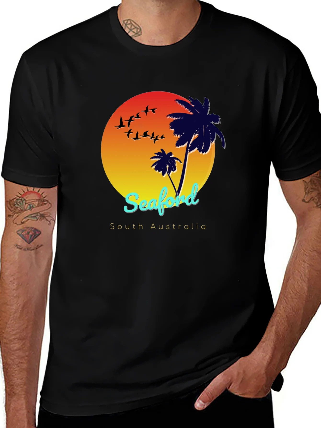 Seaford South Australia T-Shirt Palm Tree Sunset Design
