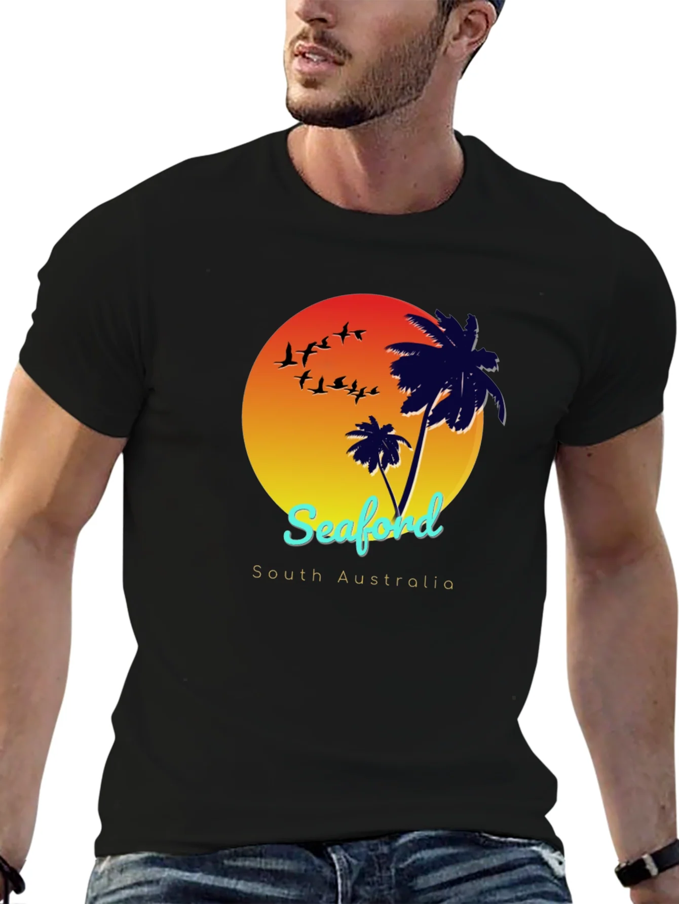 Seaford South Australia T-Shirt Palm Tree Sunset Design