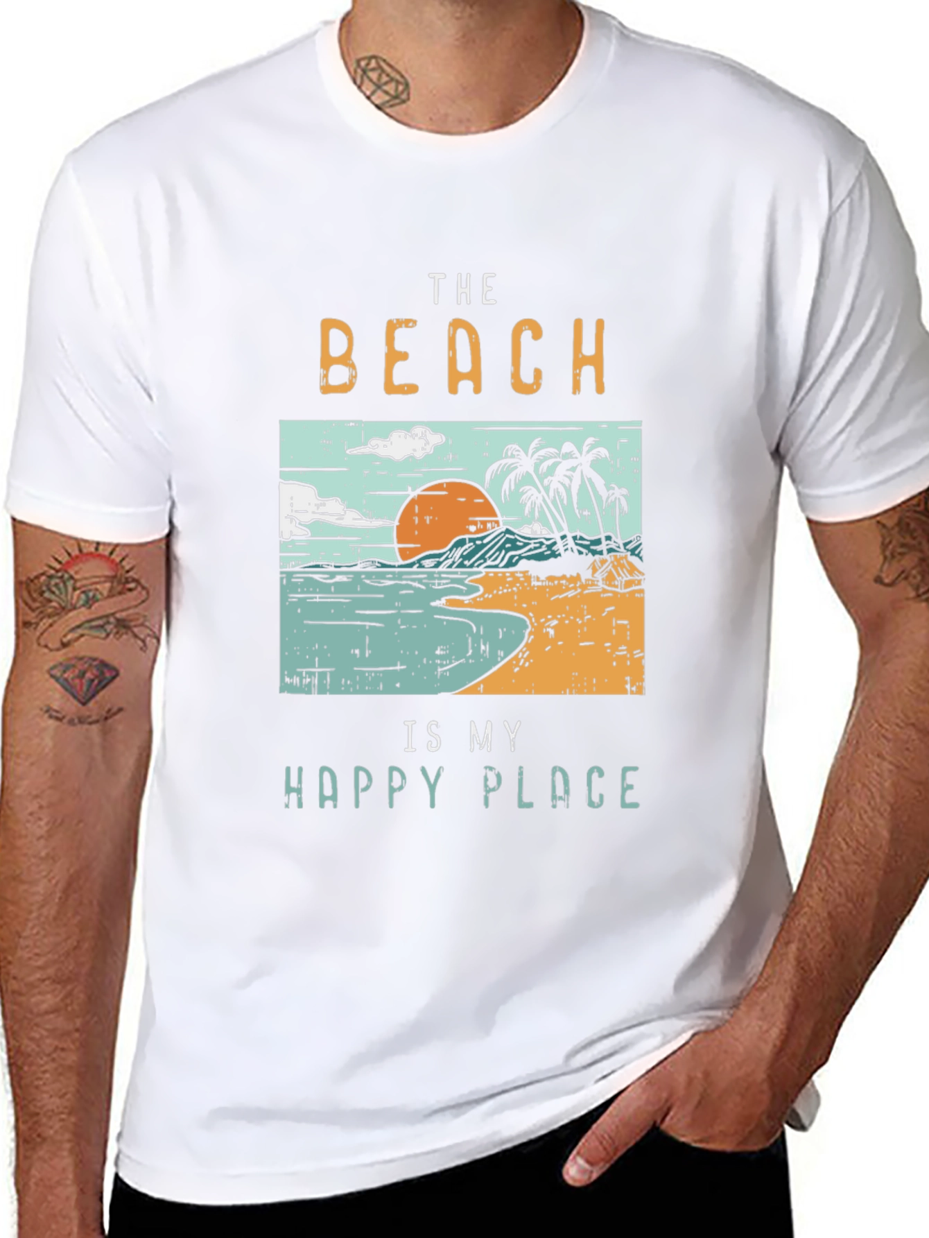 The Beach Is My Happy Place Black Graphic T-Shirt