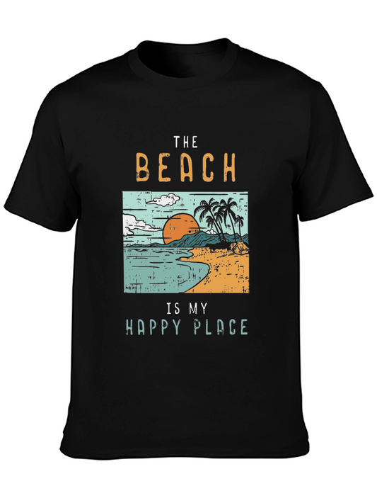 The Beach Is My Happy Place Black Graphic T-Shirt