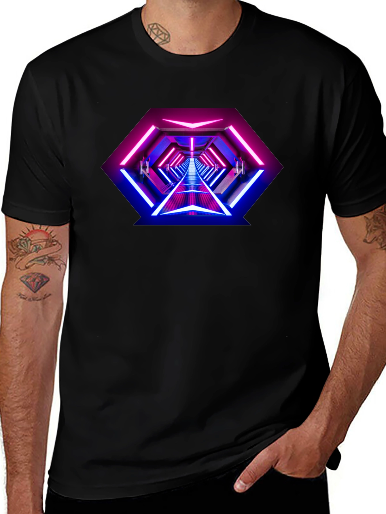 Neon Tunnel Graphic Tee - Futuristic Design