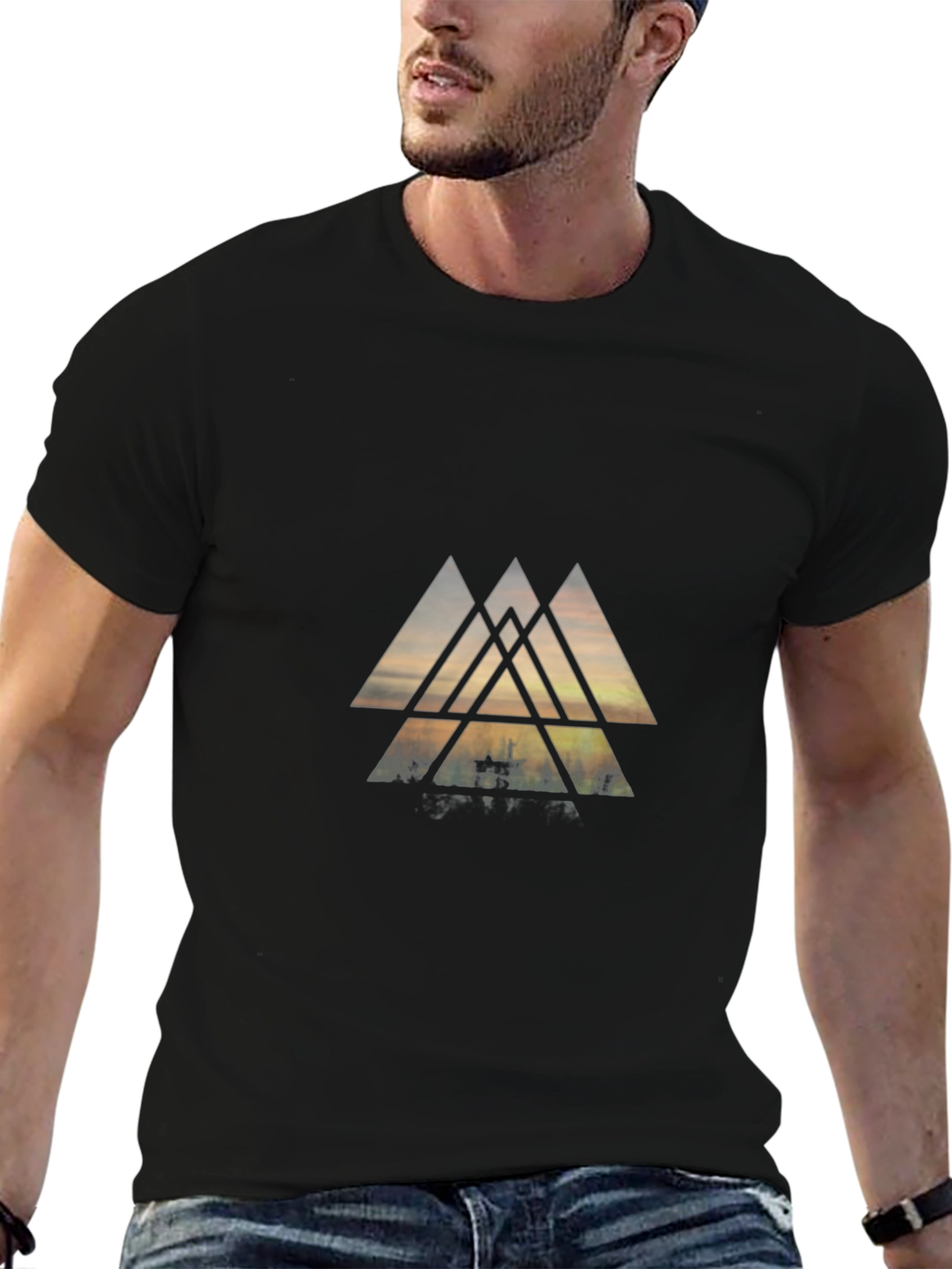 Geometric Triangle Graphic Black Tee