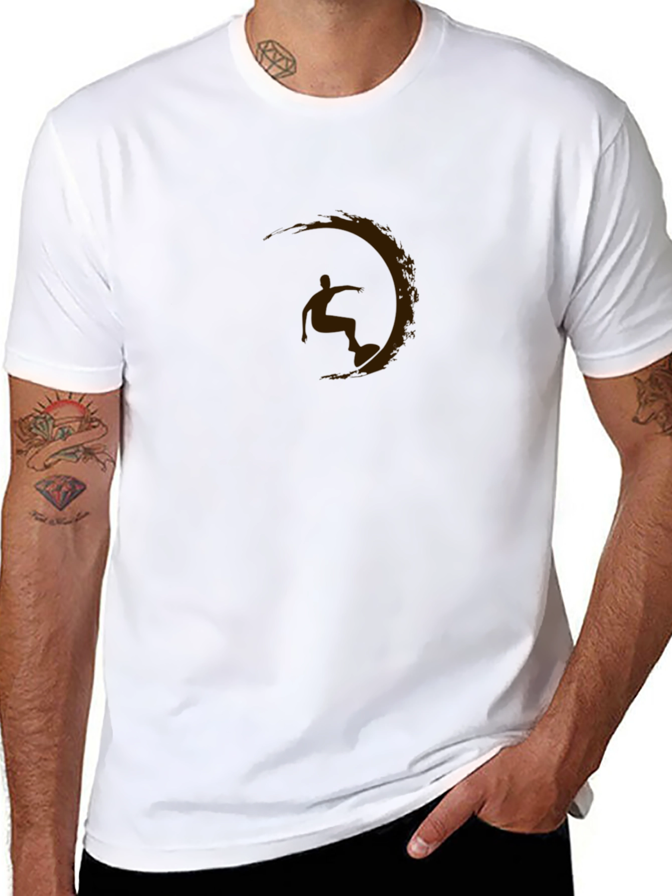 Mens Black Graphic Tee - Surfer Silhouette