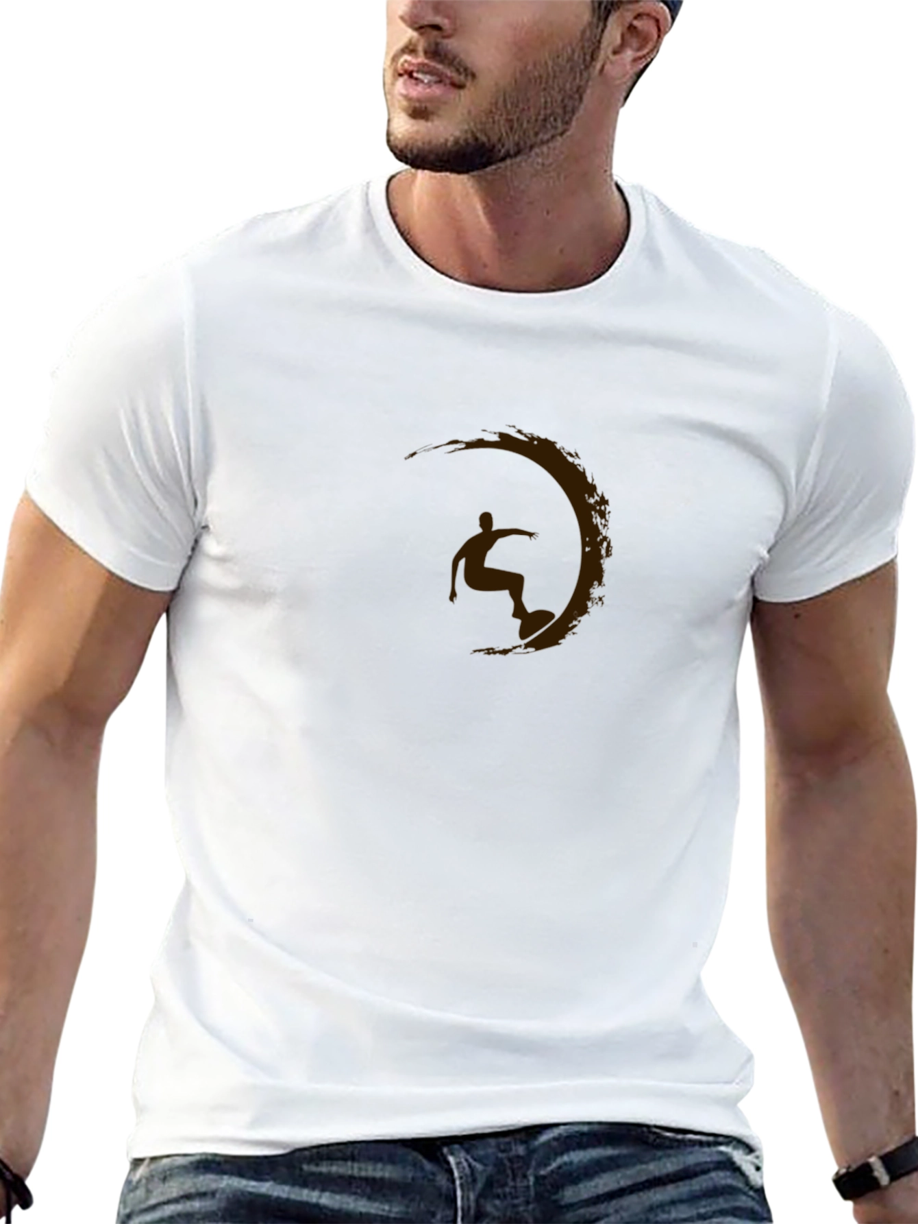 Mens Black Graphic Tee - Surfer Silhouette