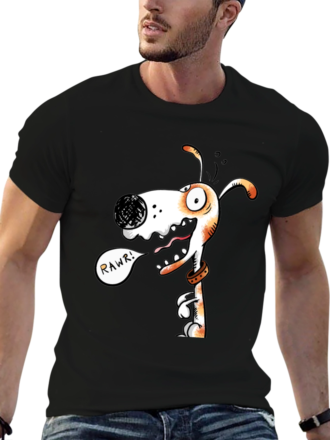 Funny Dog Graphic T-Shirt - RAWR! Black Cotton Tee
