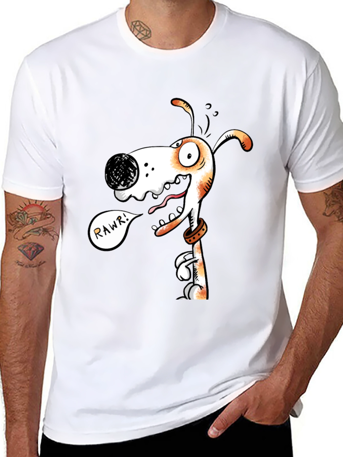 Funny Dog Graphic T-Shirt - RAWR! Black Cotton Tee