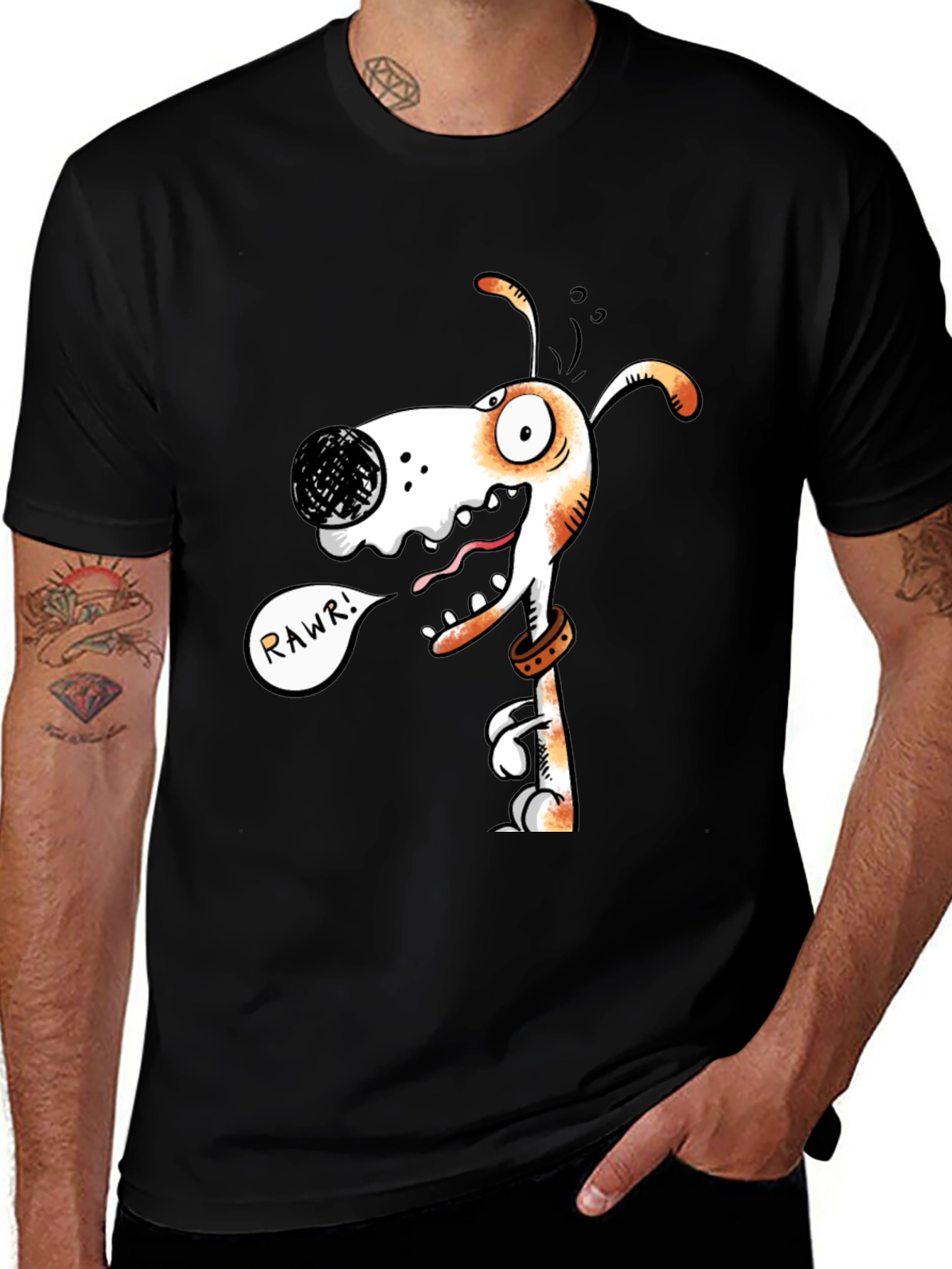 Funny Dog Graphic T-Shirt - RAWR! Black Cotton Tee