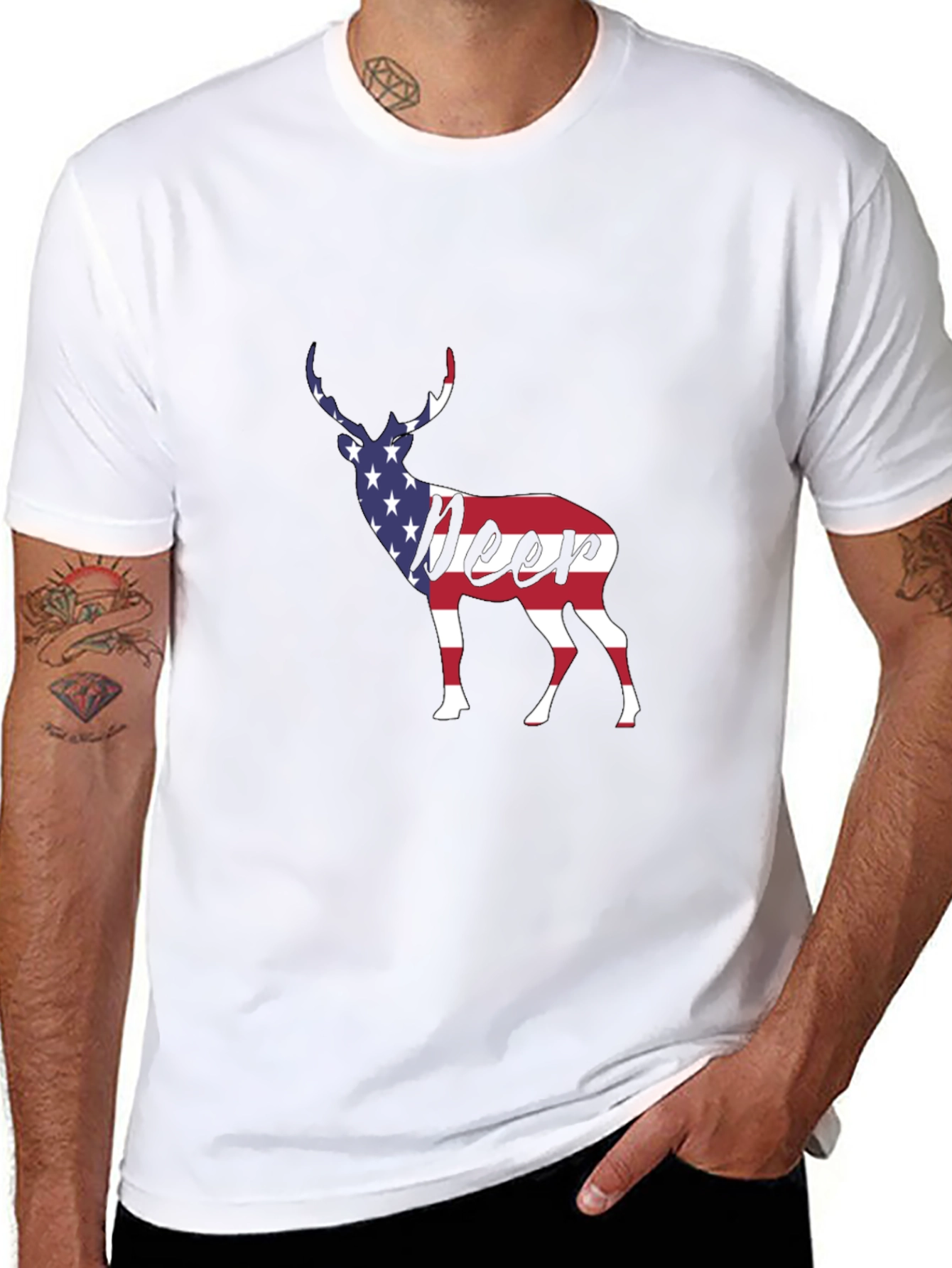 American Flag Deer Graphic T-Shirt