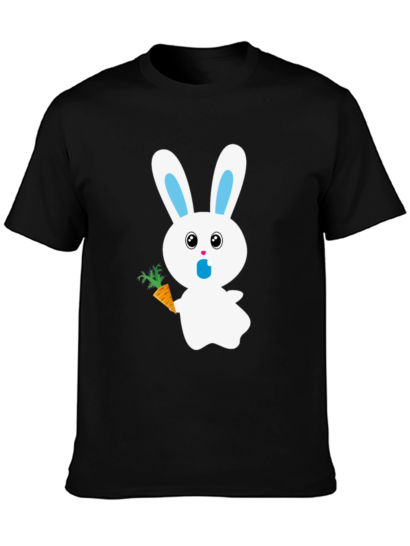 Bunny with Carrot Graphic Tee - Black Cotton T-Shirt